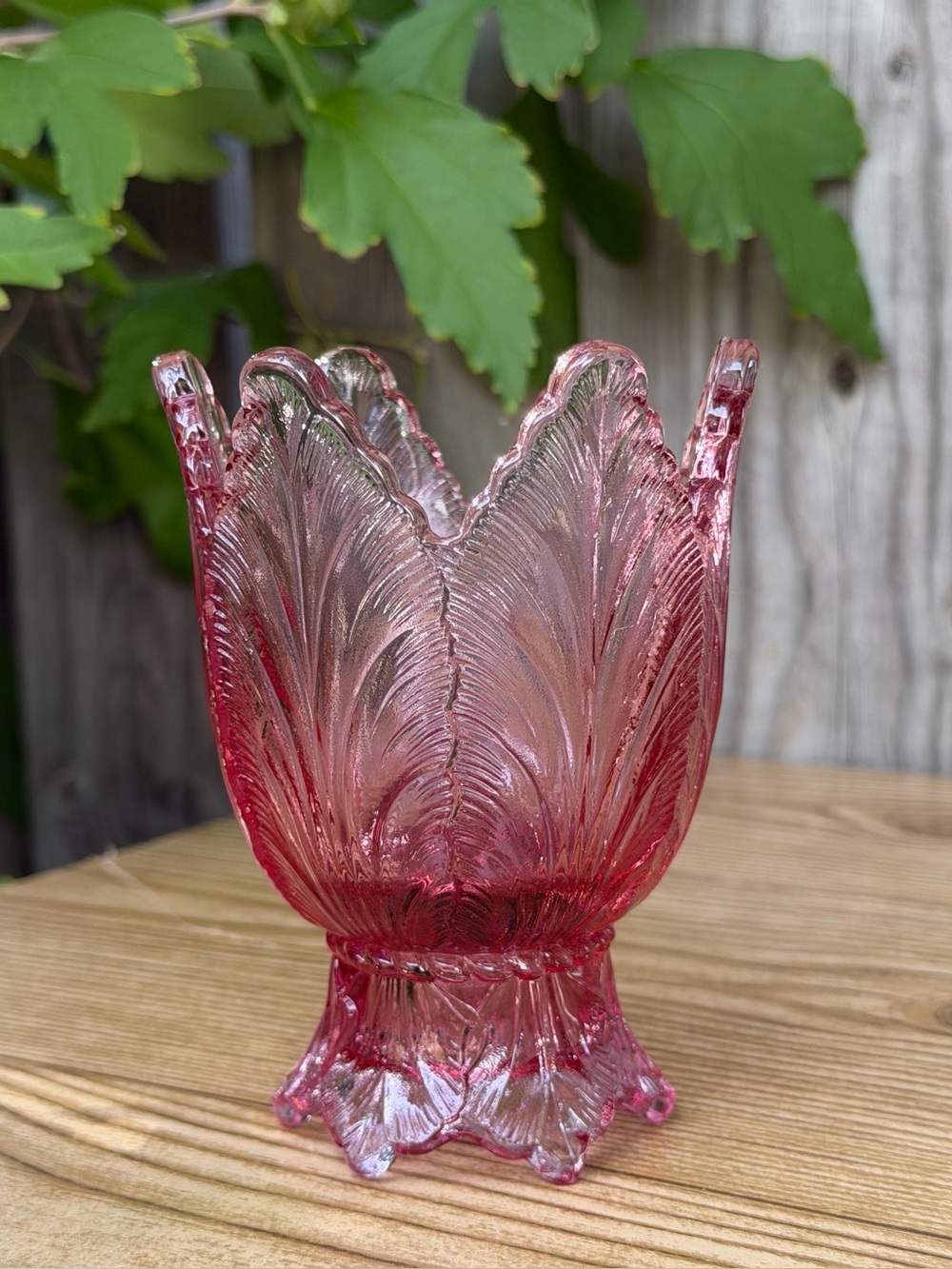 Fenton Pink Glass Tulip Flower Vintage Two Way Candlestick Holder Votive
